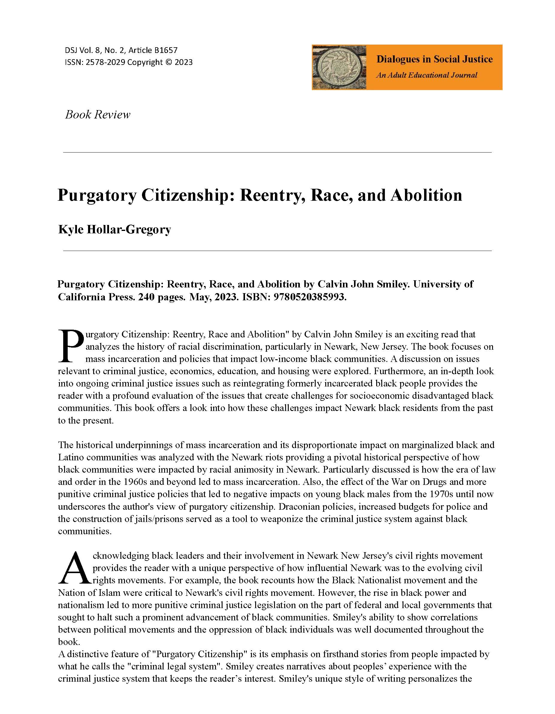 Review of Purgatory Citizenship: Reentry, Race, and Abolition